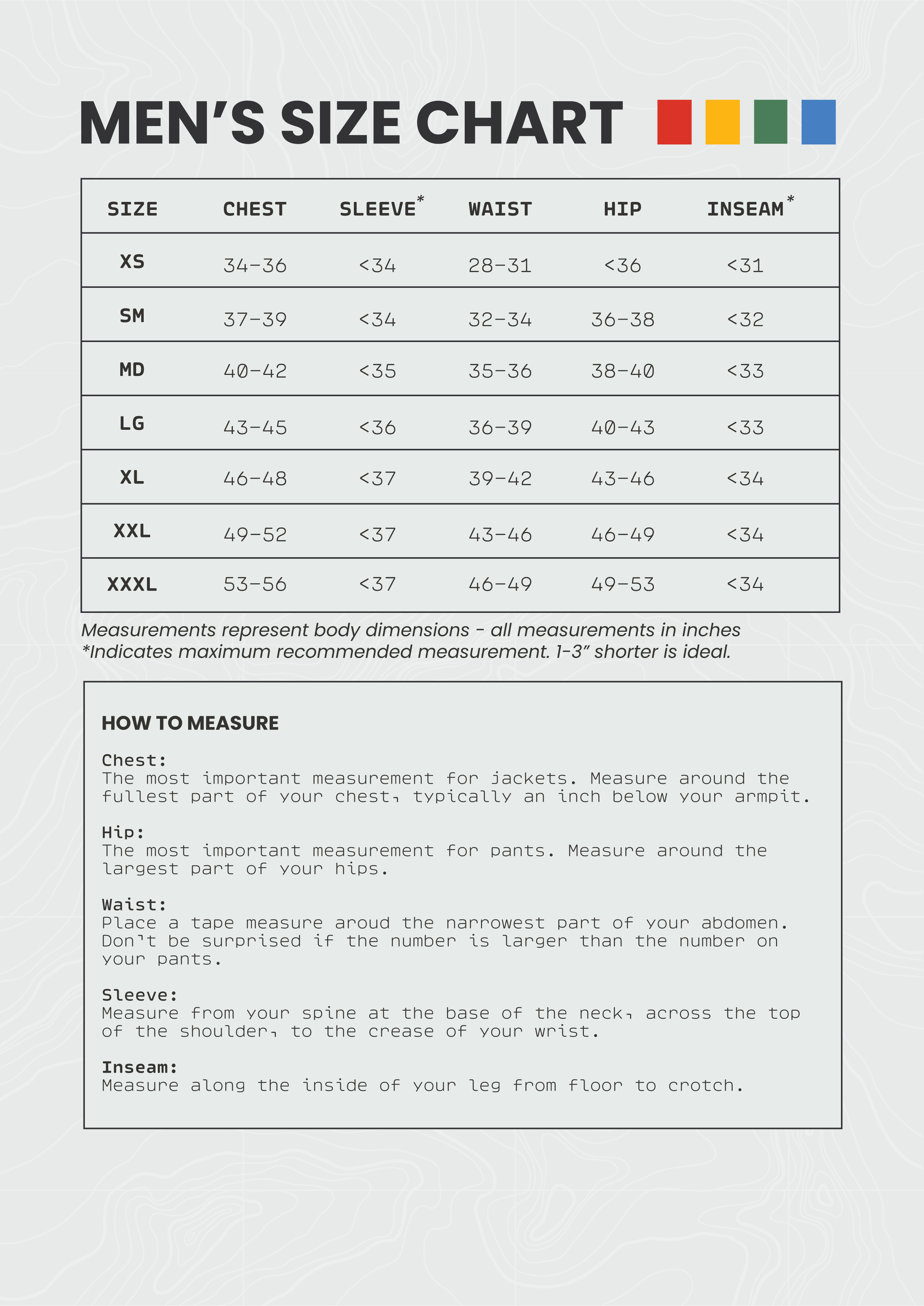 Showers Pass Men's Size Chart